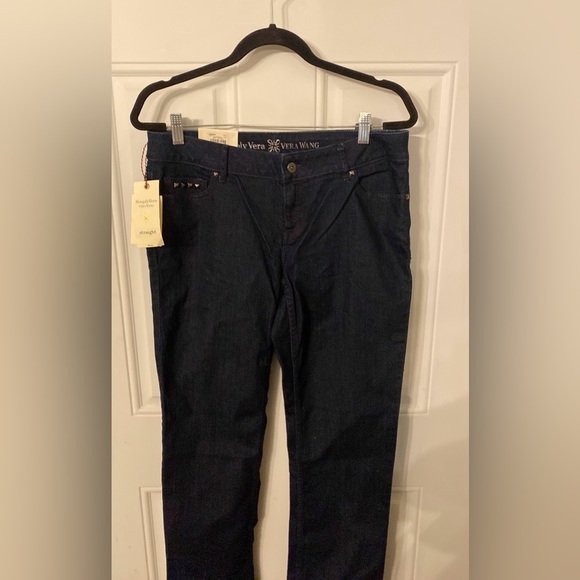 NWT Vera Wang Stud Detail Dark Wash Straight Leg Jeans - Picture 3 of 9